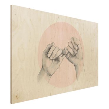 Obraz z drewna - Ilustracja dłoni Przyjaźń Koło Różowy Biały
