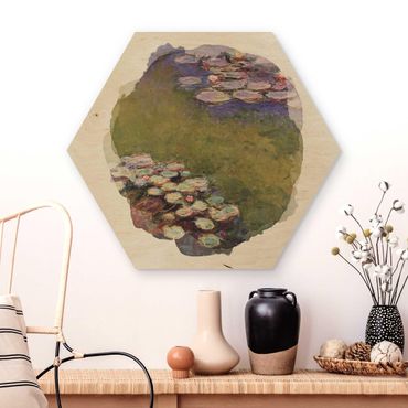 Obraz heksagonalny z drewna - Akwarele - Claude Monet - Lilie wodne