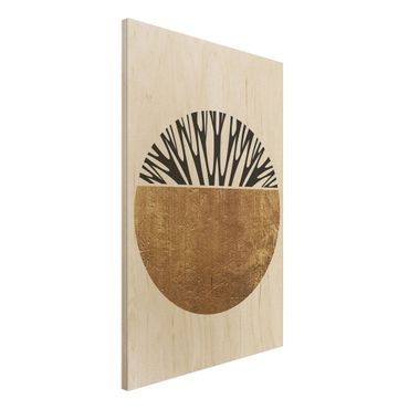 Obraz z drewna - Kształty abstrakcyjne - Złote koło