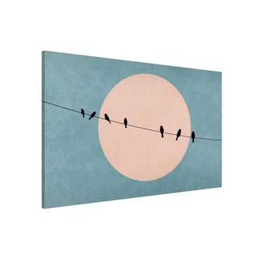 Tablica magnetyczna - Ptaki na tle różowego słońca I