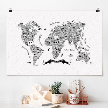Plakat - Typografia Mapa świata biała