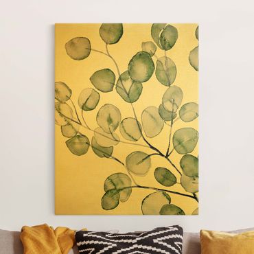 Złoty obraz na płótnie - Zielona akwarela Gałązka eukaliptusa