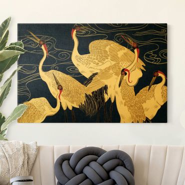 Złoty obraz na płótnie - Żurawie o złotych piórach II