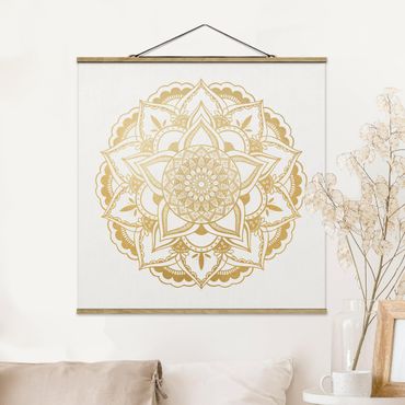 Plakat z wieszakiem - Mandala flower Złoto biały