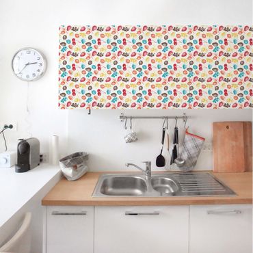 Okleina meblowa do pokoju dziecięcego - Kolorowy, ręcznie rysowany wzór na letnie owoce w kuchni