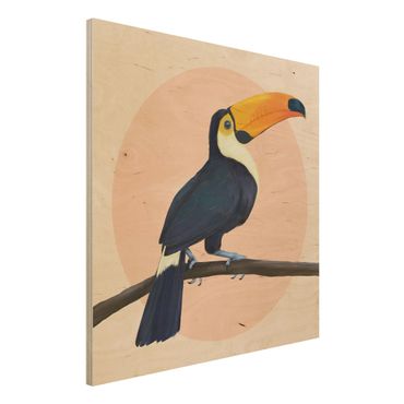 Obraz z drewna - Ilustracja ptak tukan malarstwo pastelowe