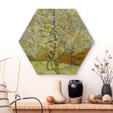 Obraz heksagonalny z drewna - Vincent van Gogh - Różowe drzewo brzoskwiniowe