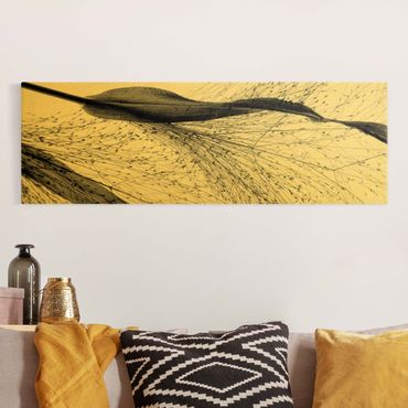 Złoty obraz na płótnie - Trzcina z delikatnymi pąkami czarno-biały