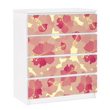 Okleina meblowa IKEA - Malm komoda, 4 szuflady - Wzór kwiatowy żółtego hibiskusa