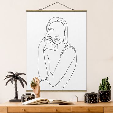 Plakat z wieszakiem - Line Art Kobieta zamyślona czarno-biały