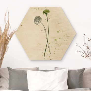 Obraz heksagonalny z drewna - Akwarela roślinna - goździk
