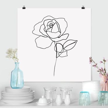 Plakat - Line Art Róża czarno-biały
