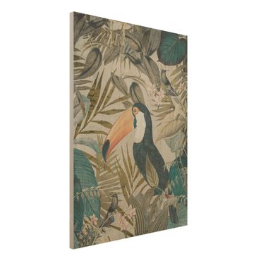 Obraz z drewna - Kolaże w stylu vintage - Tukan w dżungli
