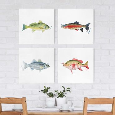 Obraz na płótnie 4-częściowy - Kolorowy połów - zestaw ryb I