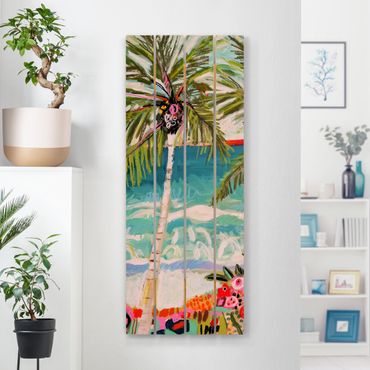 Obraz z drewna - Drzewo palmowe z różowymi kwiatami I
