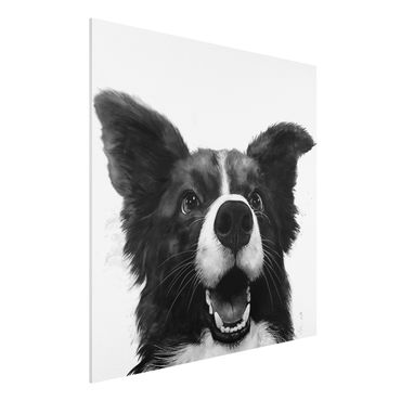 Obraz Forex - Ilustracja pies Border Collie czarno-biały malarstwo