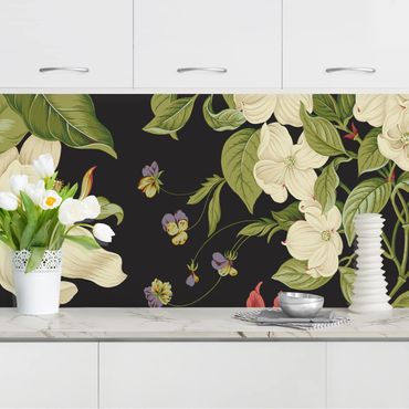 Panel ścienny do kuchni - Kwiaty ogrodowe na czarnym tle I