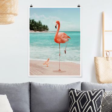 Plakat - Plaża z flamingiem