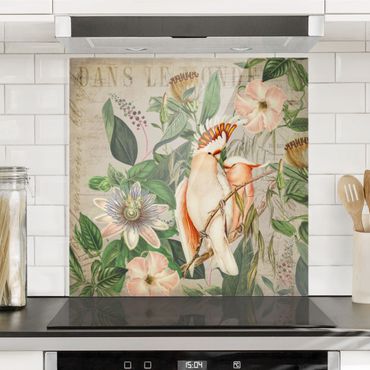 Panel szklany do kuchni - Kolaże w stylu kolonialnym - Różowy kakadu