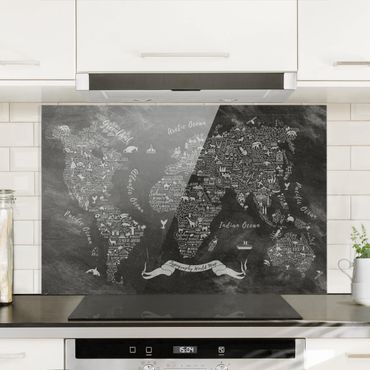 Panel szklany do kuchni - Kredka typograficzna Mapa świata