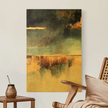 Złoty obraz na płótnie - Abstrakcyjny brzeg jeziora w kolorze złotym