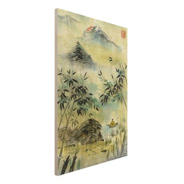 Obraz z drewna - Japoński rysunek akwarelą Las bambusowy