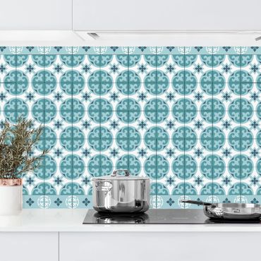 Panel ścienny do kuchni - Płytka geometryczna Mix kręgów turkusowy