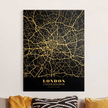 Złoty obraz na płótnie - Mapa miasta London - Klasyczna Black