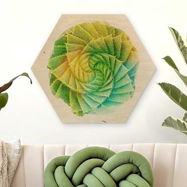 Obraz heksagonalny z drewna - Akwarele - Aloes spiralny
