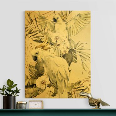 Złoty obraz na płótnie - Ptaki tropikalne - Białe kakadu