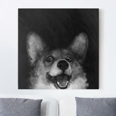 Obraz na płótnie - Ilustracja pies Corgi malarstwo czarno-biały