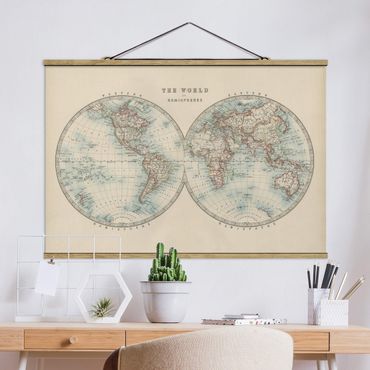 Plakat z wieszakiem - Mapa świata w stylu vintage Dwie półkule