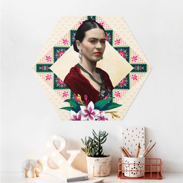 Obraz heksagonalny z Alu-Dibond - Frida Kahlo - Kwiaty i geometria