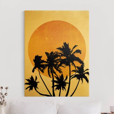 Złoty obraz na płótnie - Palmy na tle złotego słońca