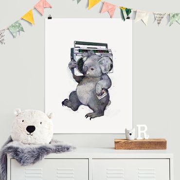 Plakat - Ilustracja Koala z radiem Malowanie