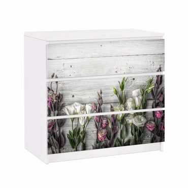 Okleina meblowa IKEA - Malm komoda, 3 szuflady - Tulipanowa róża Shabby Wood Look