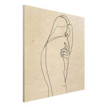 Obraz z drewna - Line Art Woman Nude Shoulder czarno-biały
