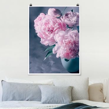 Plakat - Wazon z różowymi peoniami Shabby