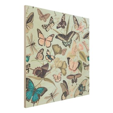 Obraz z drewna - Kolaże w stylu vintage - Motyle i ważki