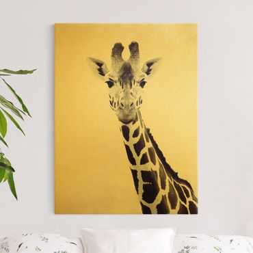 Złoty obraz na płótnie - Portret żyrafy w czerni i bieli