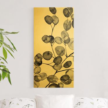 Złoty obraz na płótnie - czarno-biały Akwarela gałązka eukaliptusa