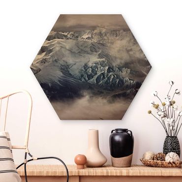 Obraz heksagonalny z drewna - Góry Tybetu