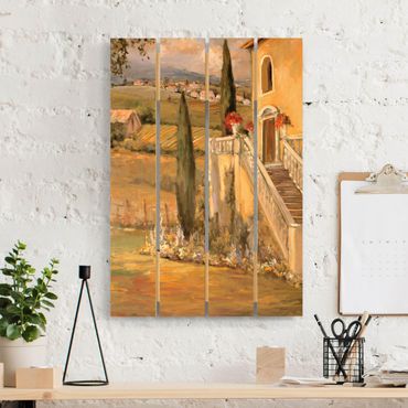 Obraz z drewna - Krajobraz włoski - schody do domu