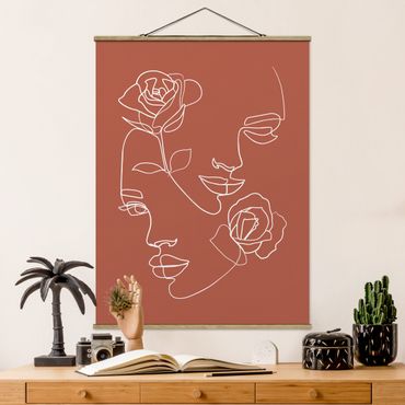 Plakat z wieszakiem - Line Art Twarze kobiet Róże Miedź