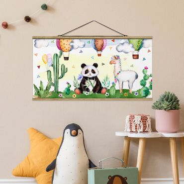 Plakat z wieszakiem - Panda i lama Akwarela