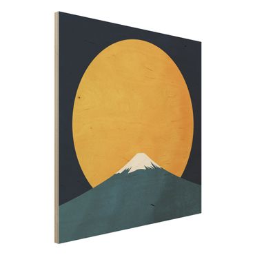 Obraz z drewna - Słońce, księżyc i góry