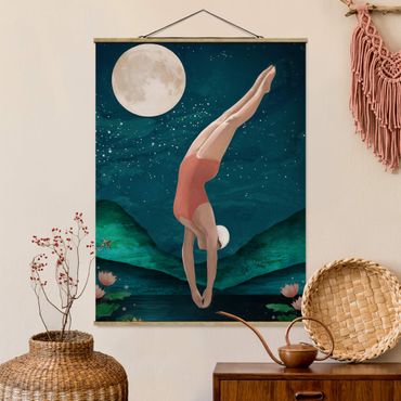 Plakat z wieszakiem - Ilustracja kąpiącej się kobiety Księżyc malarstwo