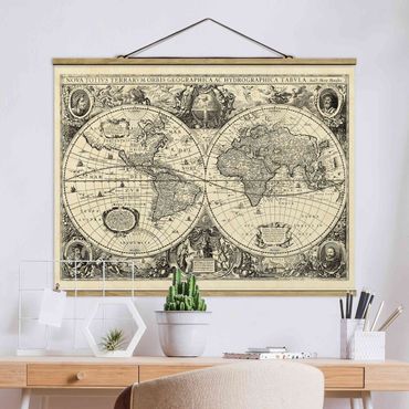 Plakat z wieszakiem - zabytkowa mapa świata antyczna ilustracja