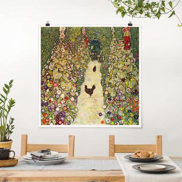 Plakat - Gustav Klimt - Ścieżka ogrodowa z kurczakami