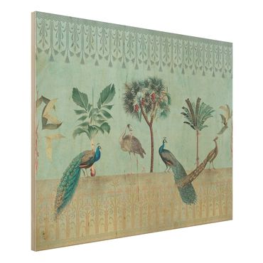 Obraz z drewna - Kolaże w stylu vintage - Tropikalne ptaki i drzewa palmowe